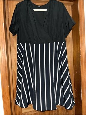 Black & White Striped Fit-and-Flare Dress